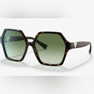 Valentino Oversized Square Tortoiseshell Sunglasses w/ Gold V Logo